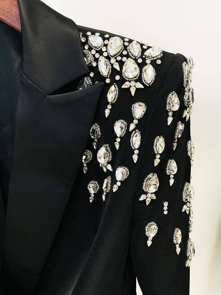 Jade Black Rhinestone Mini Blazer Dress