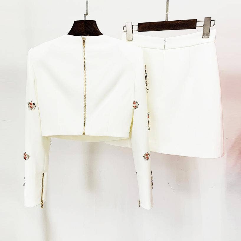 Delaney White Rhinestone Top and Skirt Two Piece Set